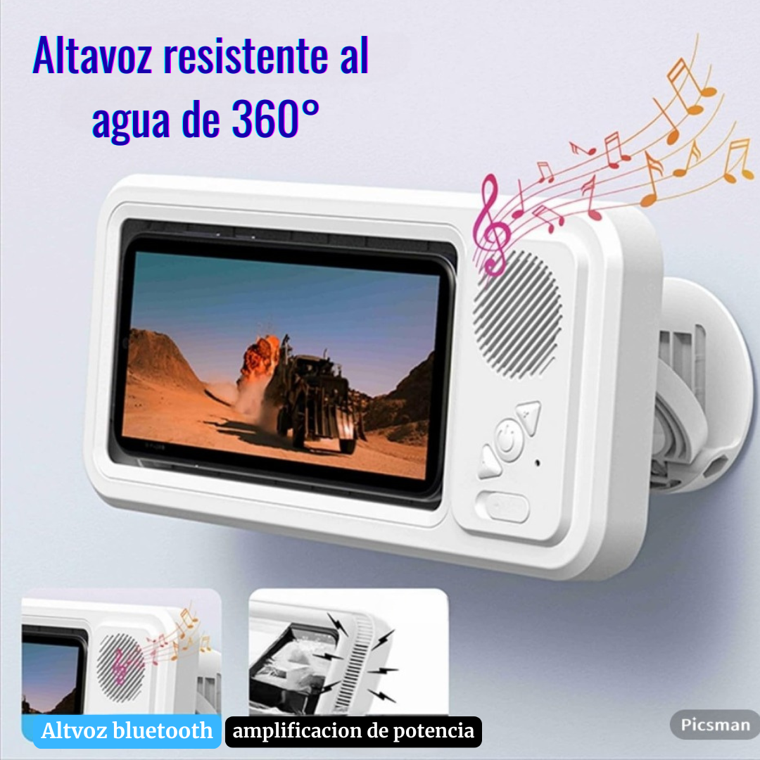 Soporte de telefono de ducha con altavoz