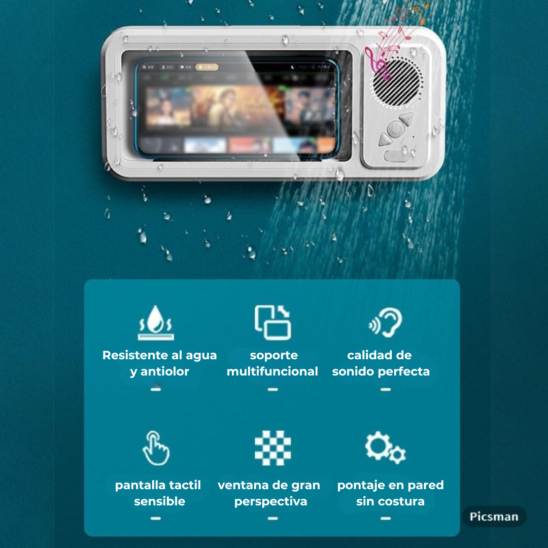 Soporte de telefono de ducha con altavoz
