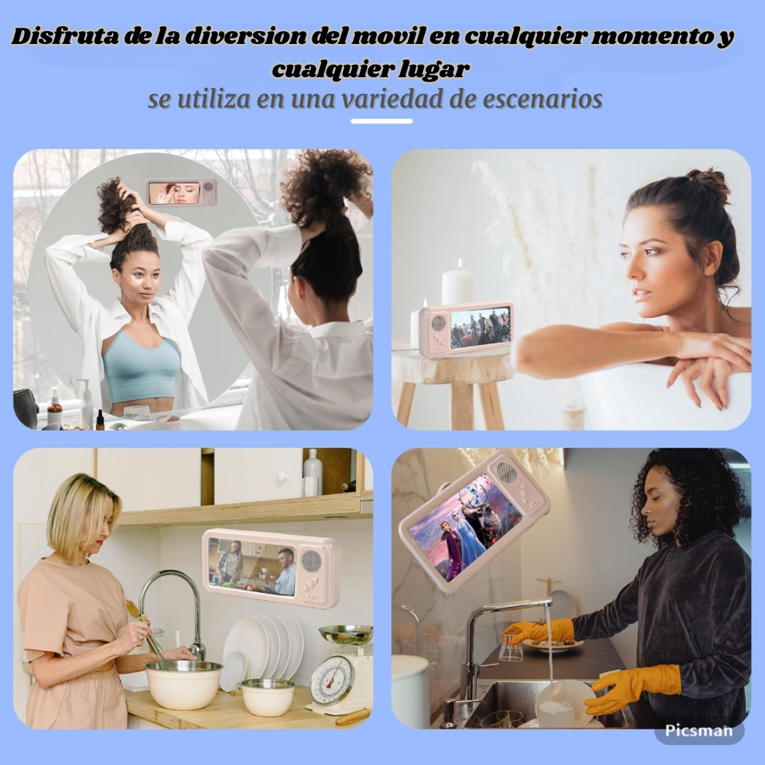 Soporte de telefono de ducha con altavoz